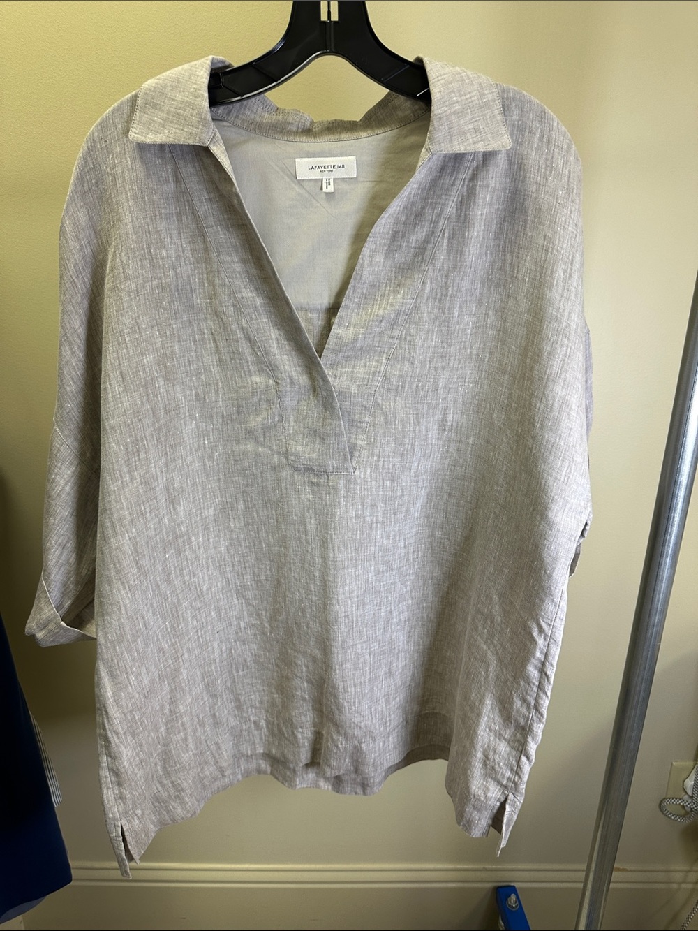 Lafayette 148 New York Heathered Gray Linen V-Neck Tunic